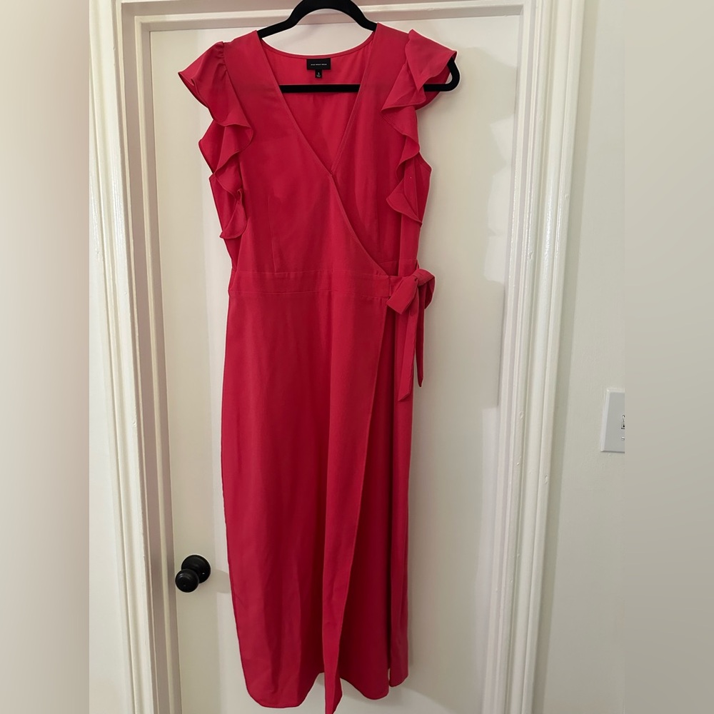 Who What Wear Pink Ruffled Wrap Midi Dress